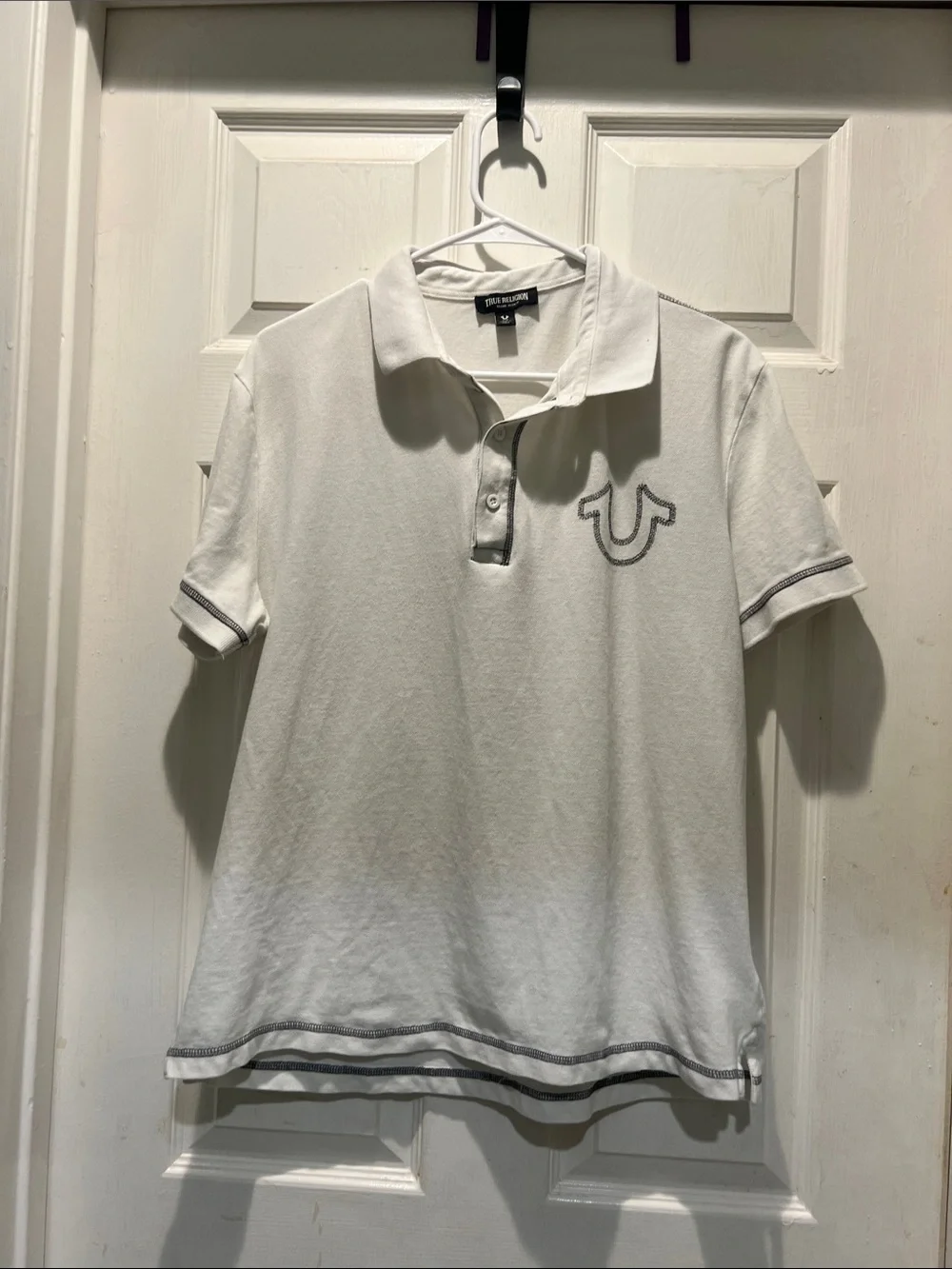 True Religion White Polo with Gray Contrast Trim - Men